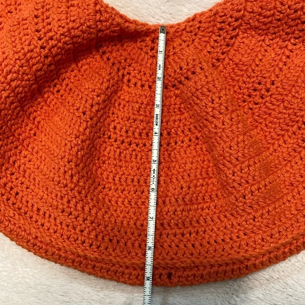Hand Crafted, Crocheted Orange‎ Half Moon Bag EUC